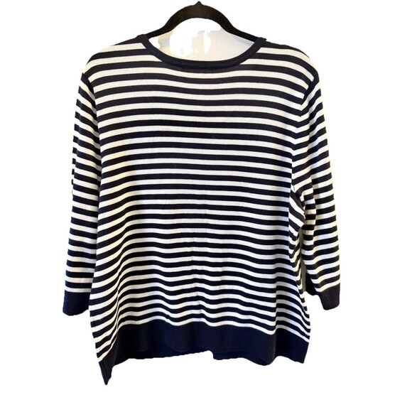 Christopher Banks Flower Embellished Cardigan Knit Navy White Striped Sweater XL - Picture 8 of 8